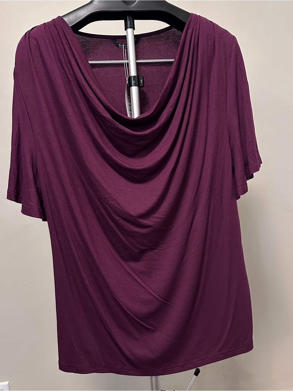 BloomChic Super Soft Draped Cowl Neck Short Sleeve Top - Plum